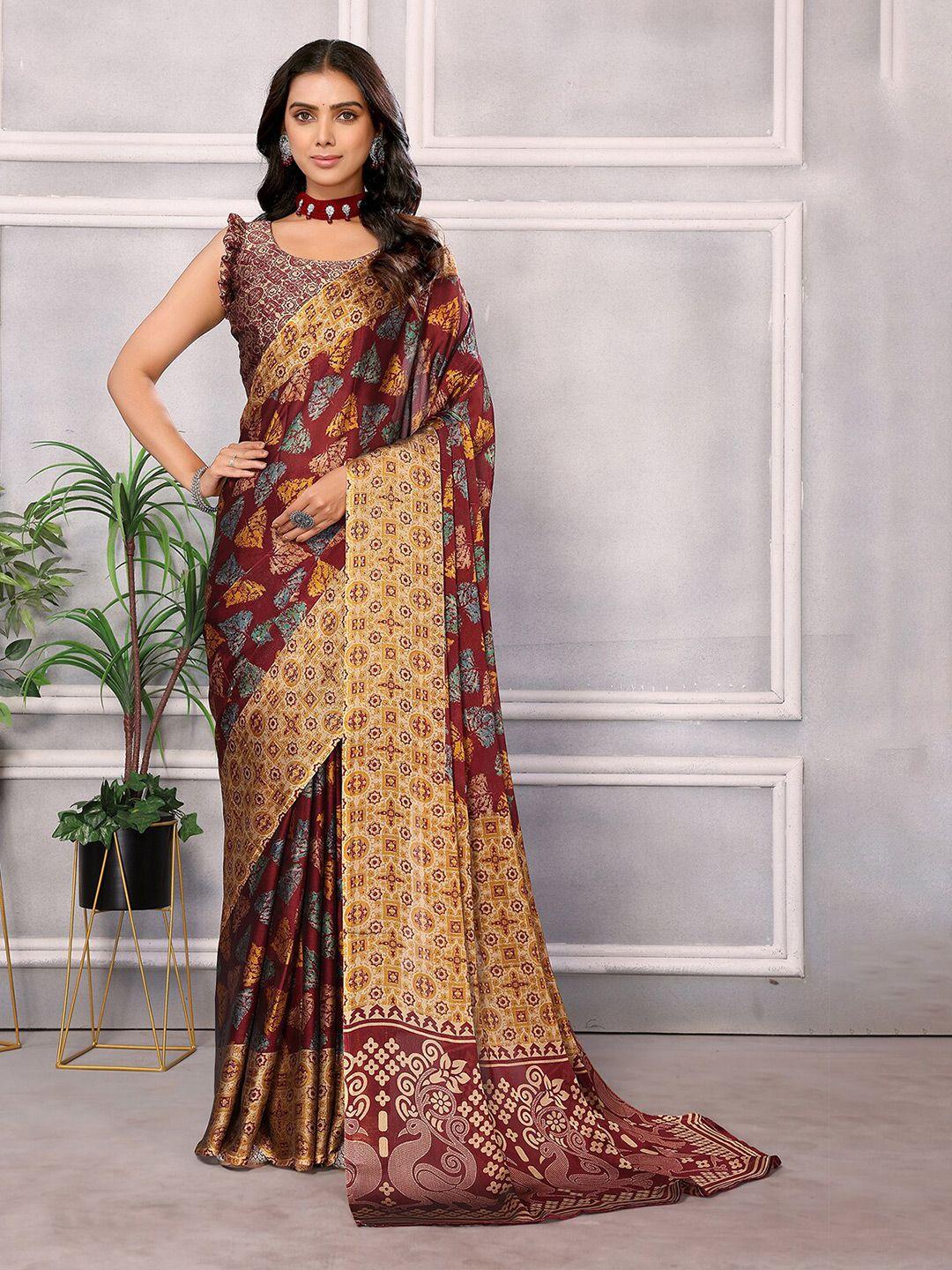 here&now red floral pure chiffon designer saree