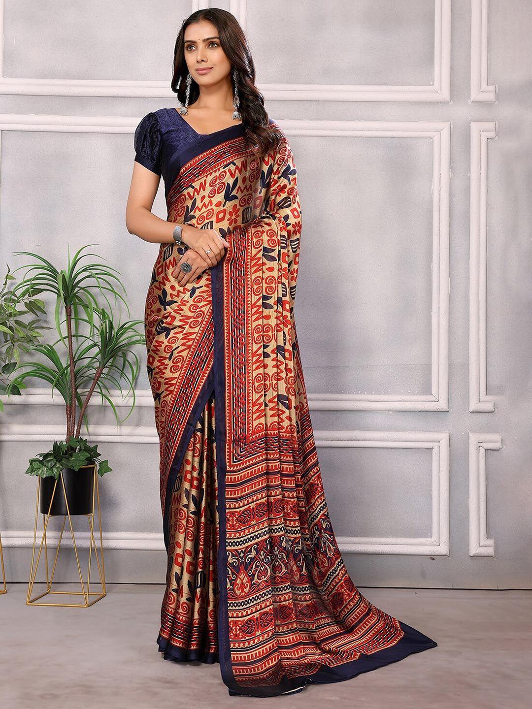 here&now red floral pure chiffon designer saree