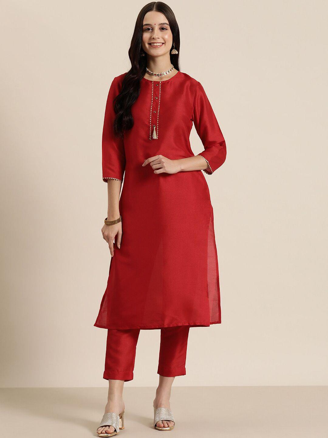 here&now red gotta patti straight kurta