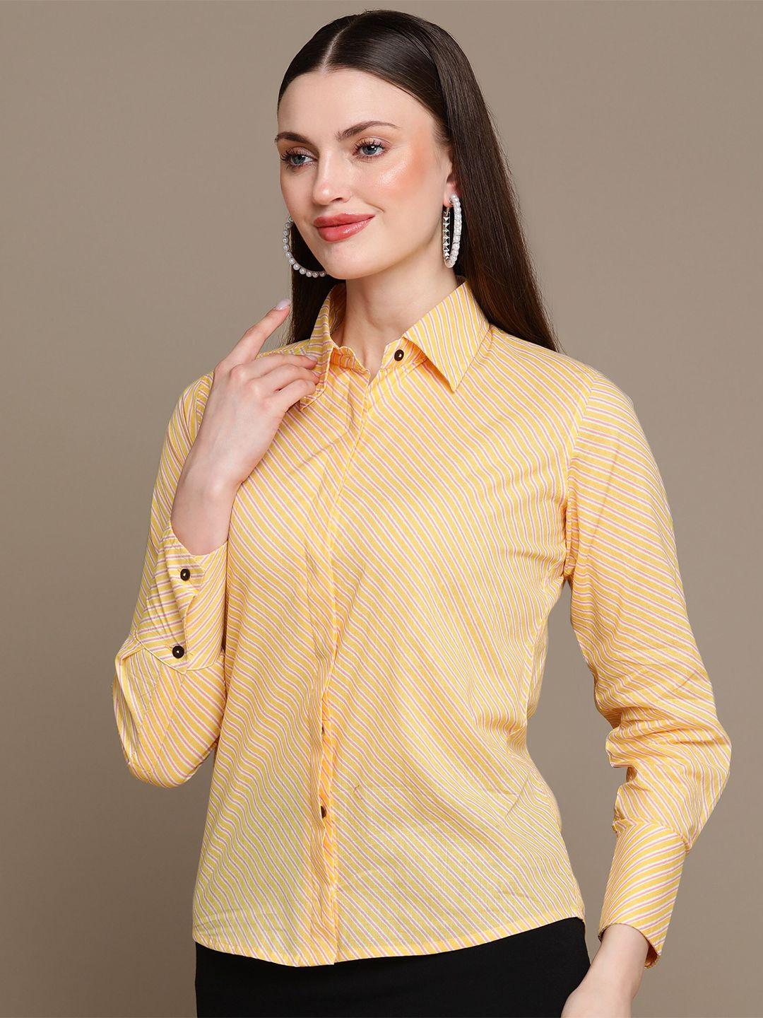 here&now relaxed slim fit striped cotton casual shirt