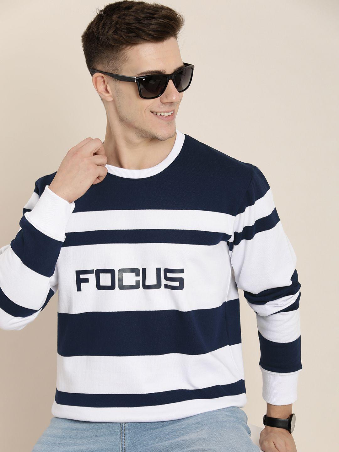 here&now round neck typography & striped sweatshirt