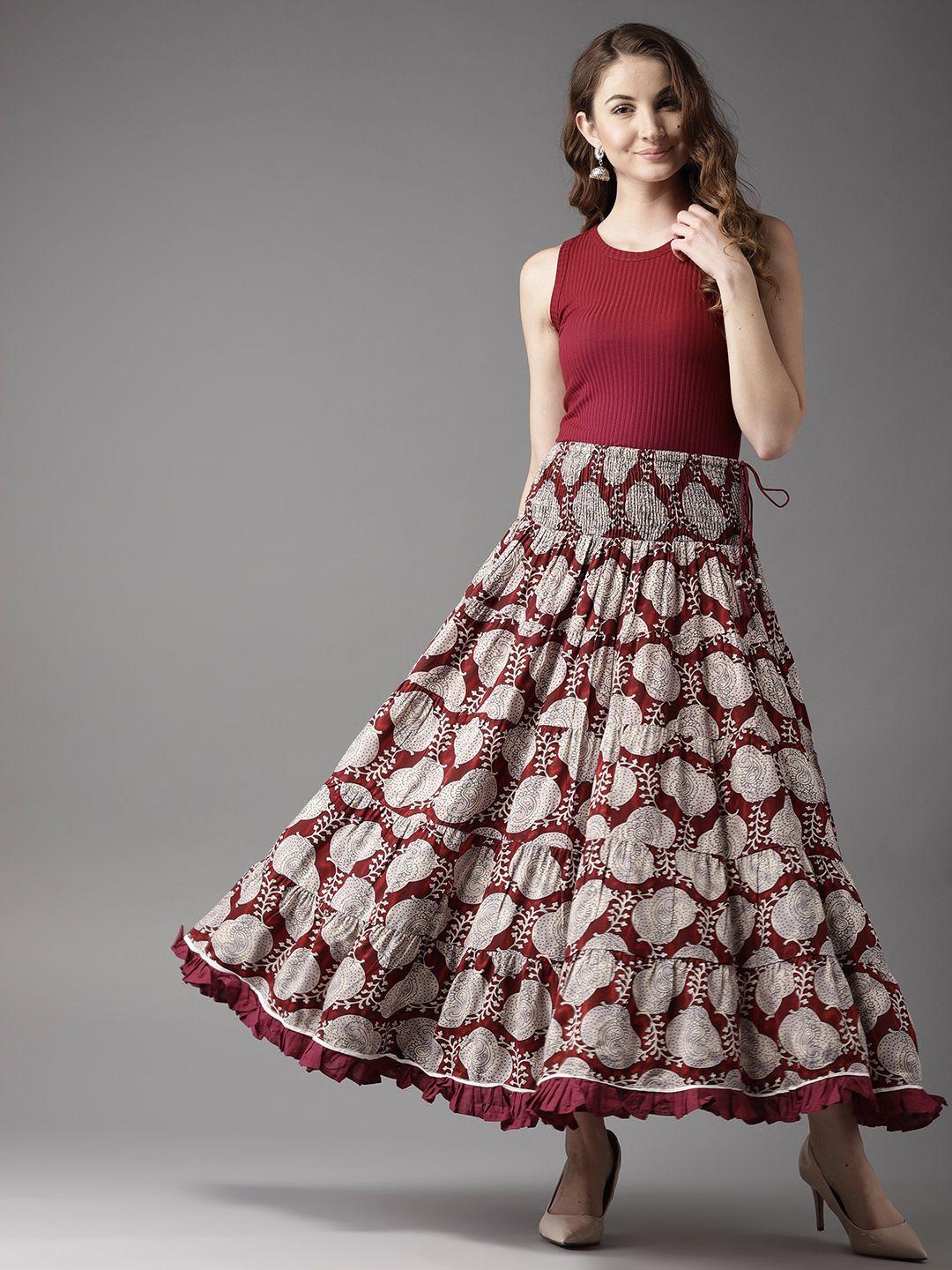 here&now sartorial elegance paisley tiered maxi skirt