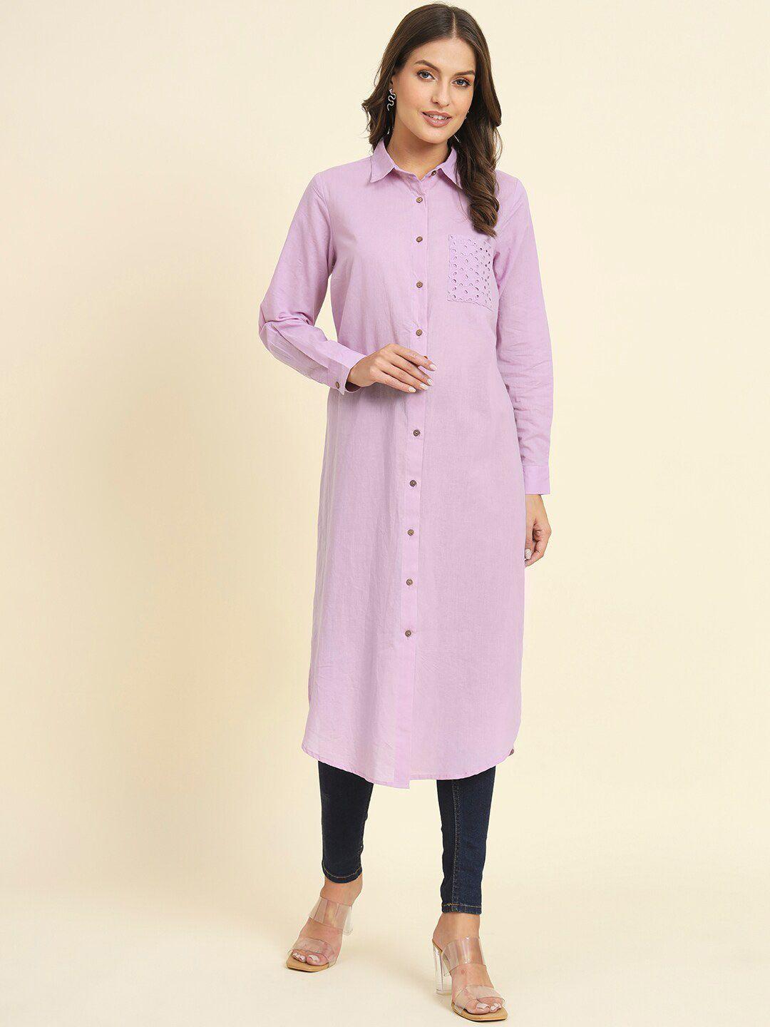 here&now shirt collar cuffed sleeves cotton straight kurta