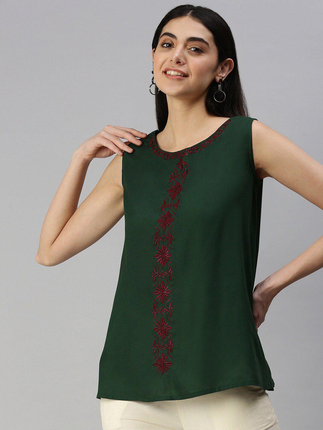 here&now sleeveless rayon floral embroidered top