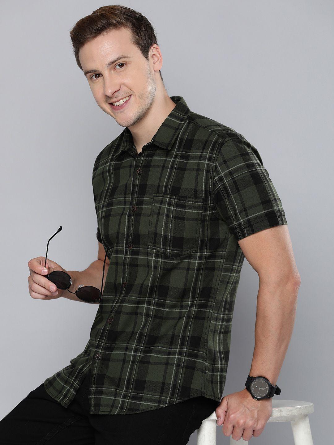 here&now slim fit checked casual shirt