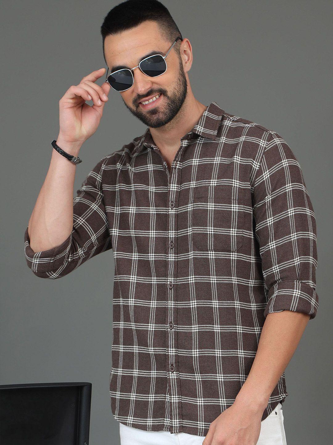 here&now slim fit checked long sleeves cotton casual shirt