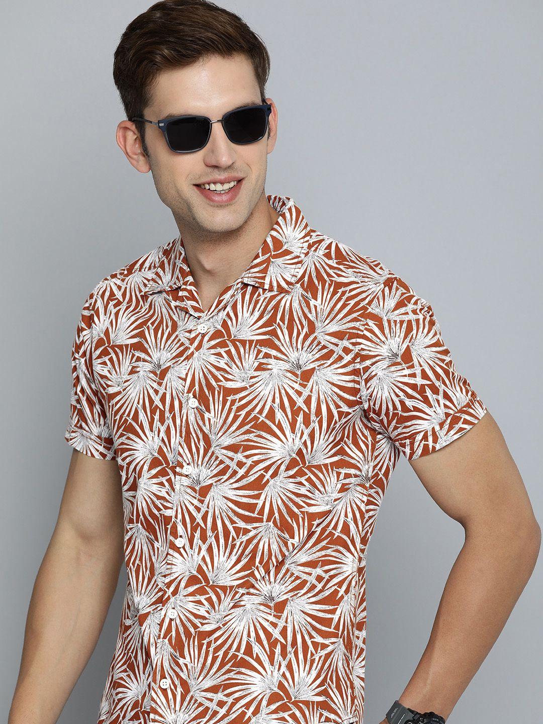 here&now slim fit floral opaque printed cotton casual shirt