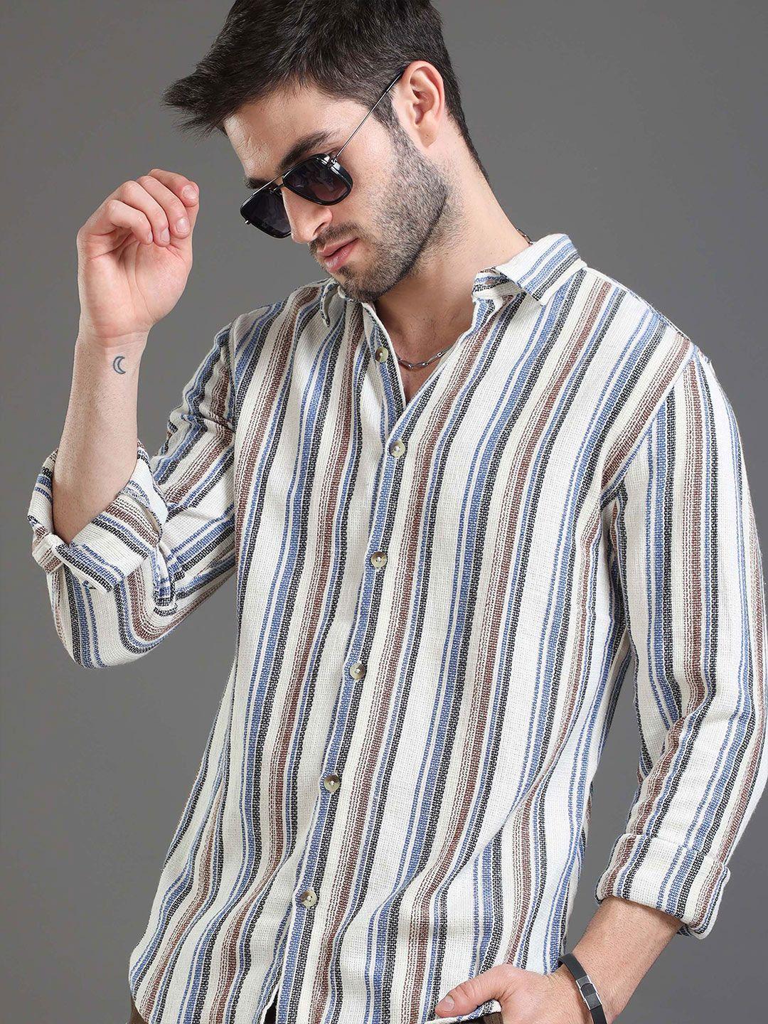 here&now slim fit multi striped cotton casual shirt