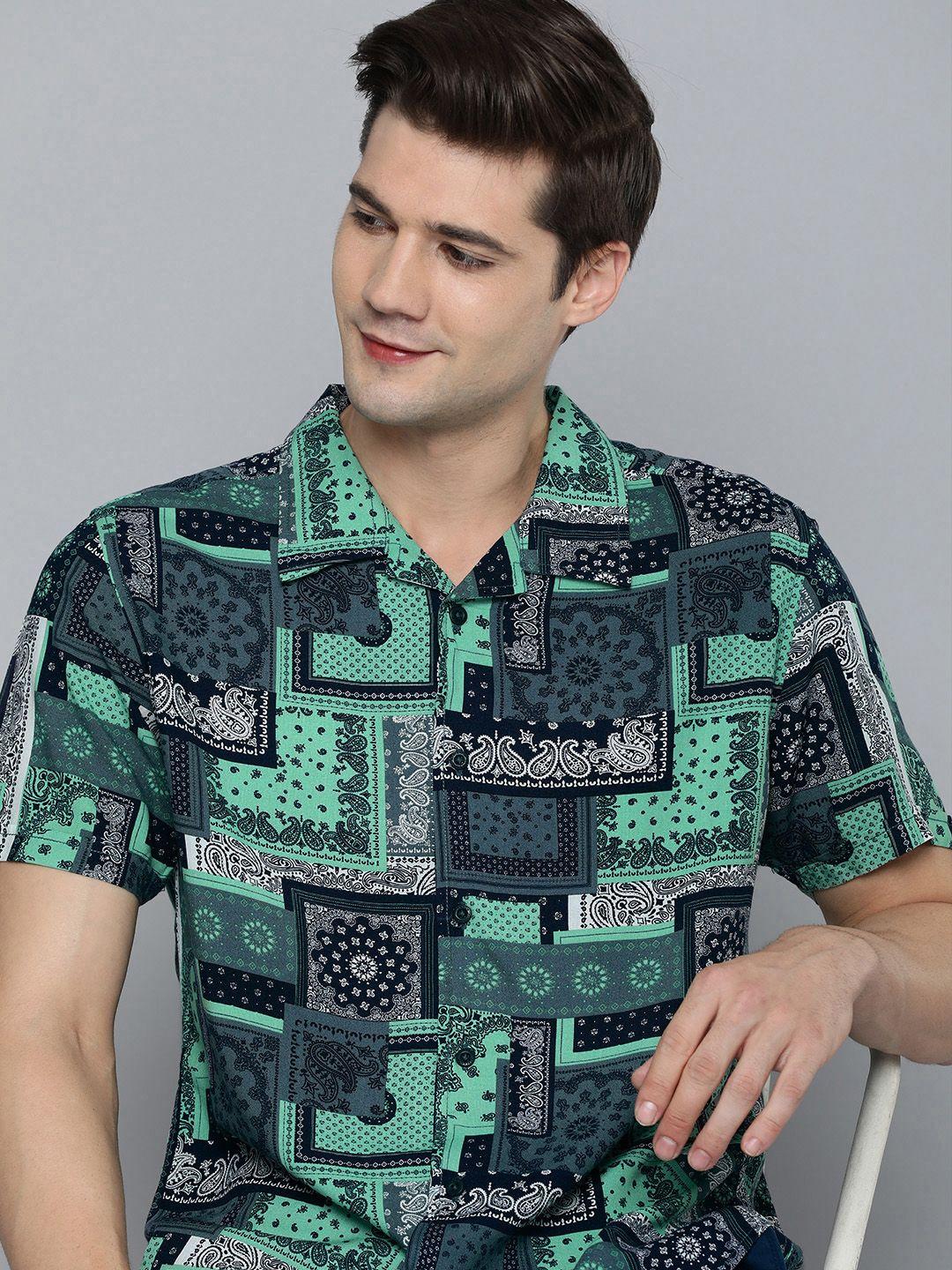 here&now slim fit opaque printed casual shirt