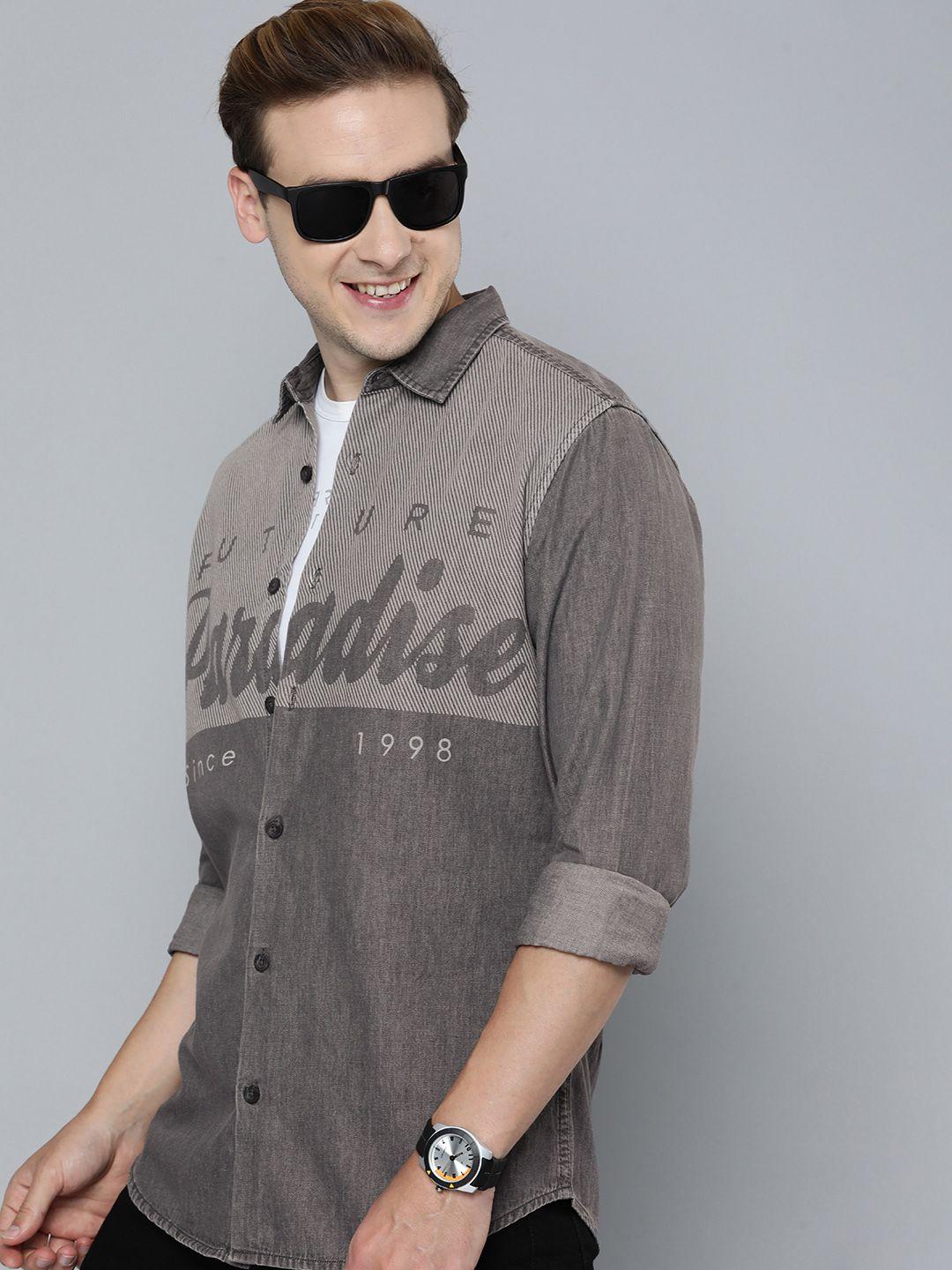 here&now slim fit printed casual shirt