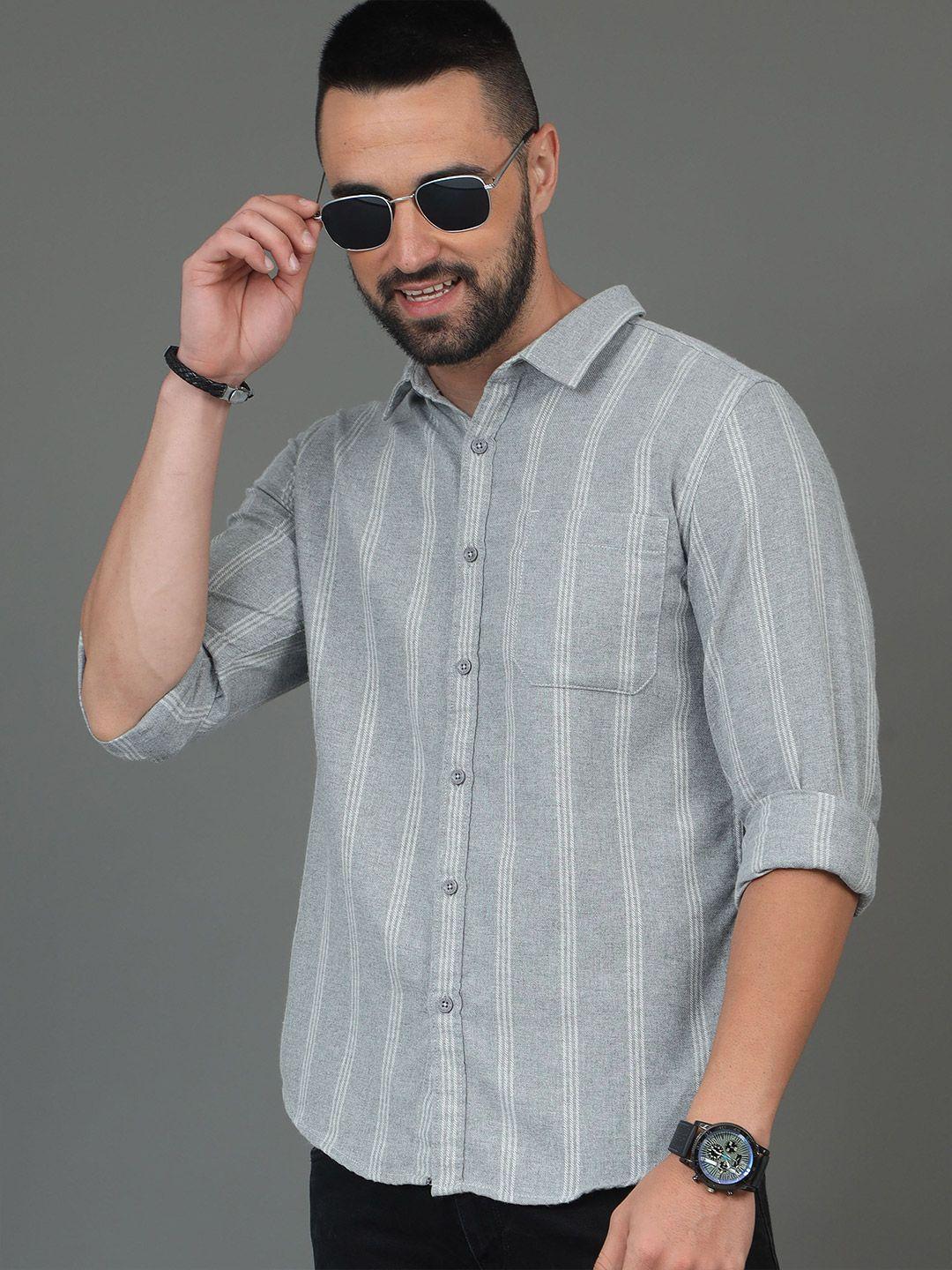 here&now slim fit striped long sleeves cotton casual shirt