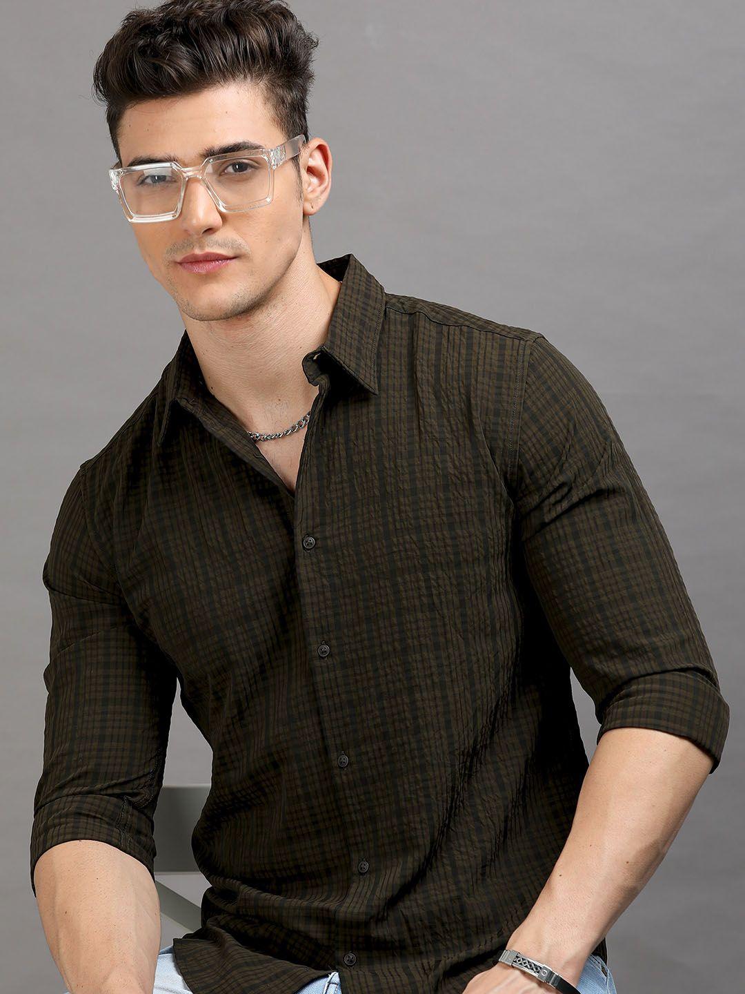 here&now slim fit tartan checked casual shirt