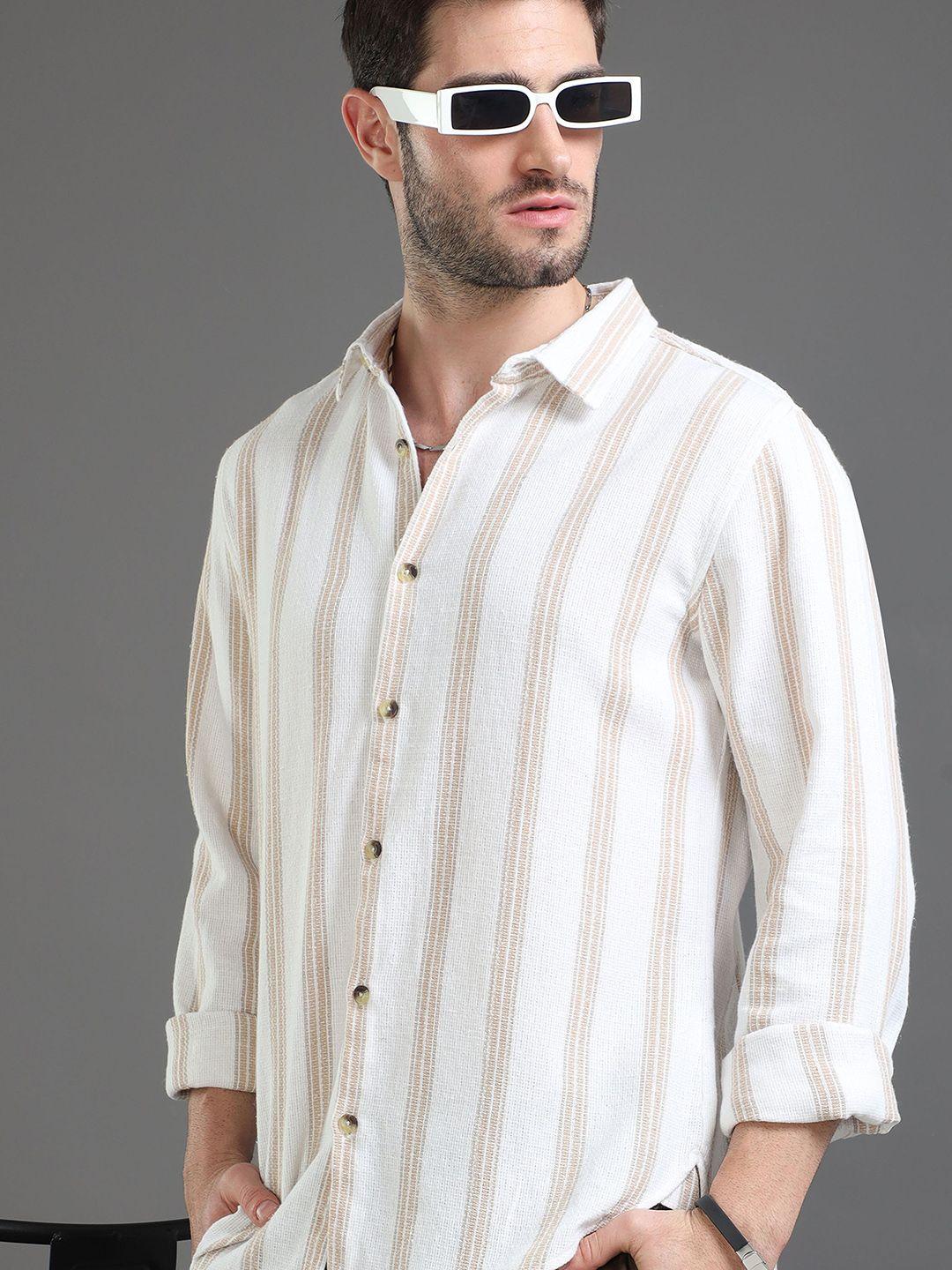 here&now slim fit vertical striped cotton casual shirt