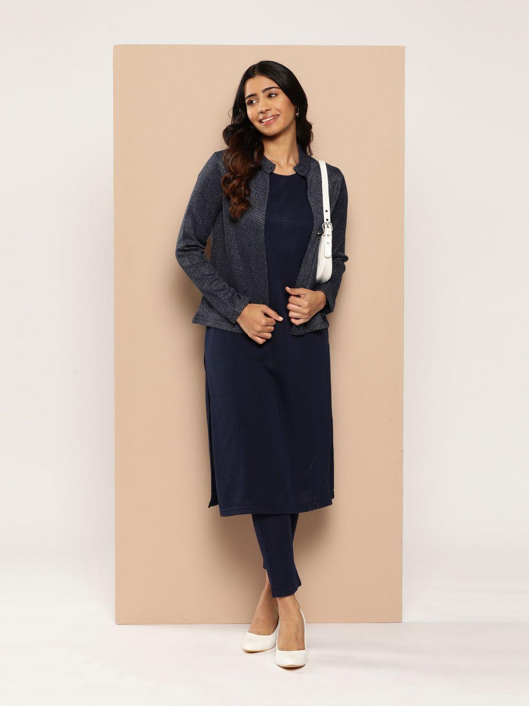 here&now solid kurta set with jacket