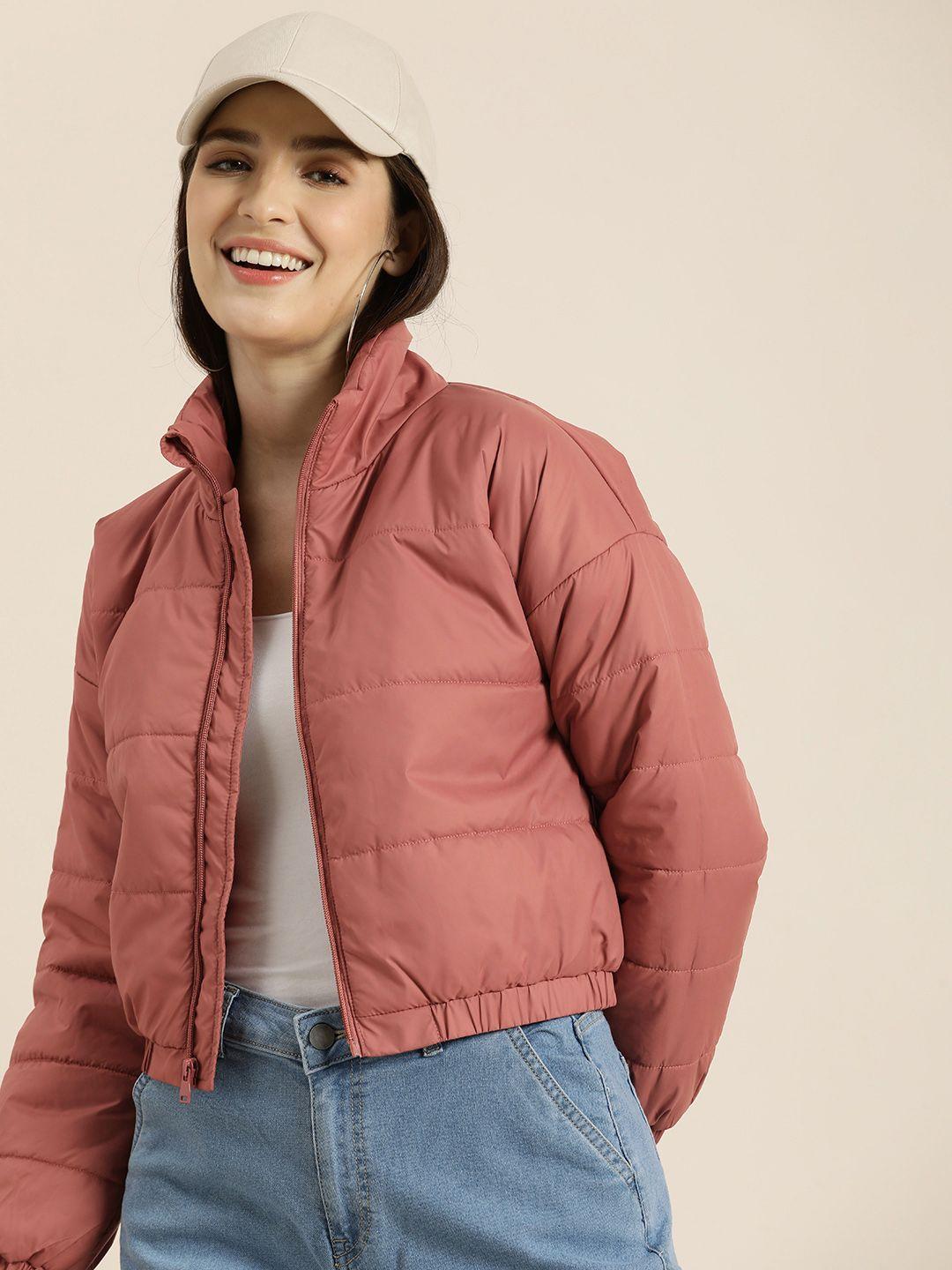 here&now solid mock collar crop padded jacket