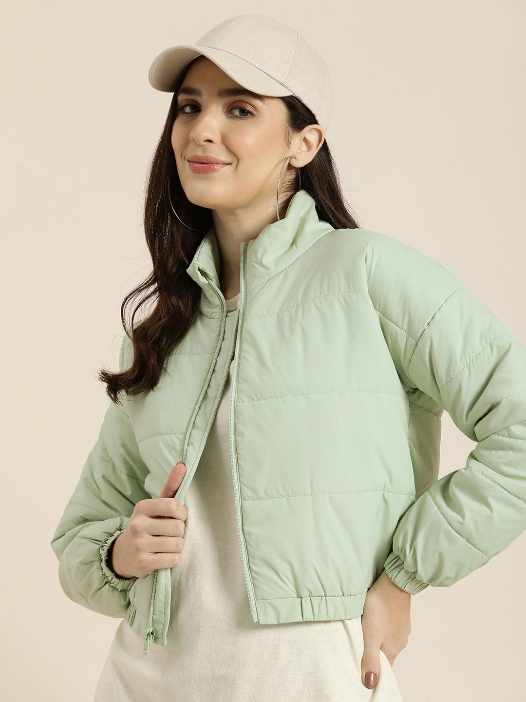 here&now solid mock collar crop padded jacket