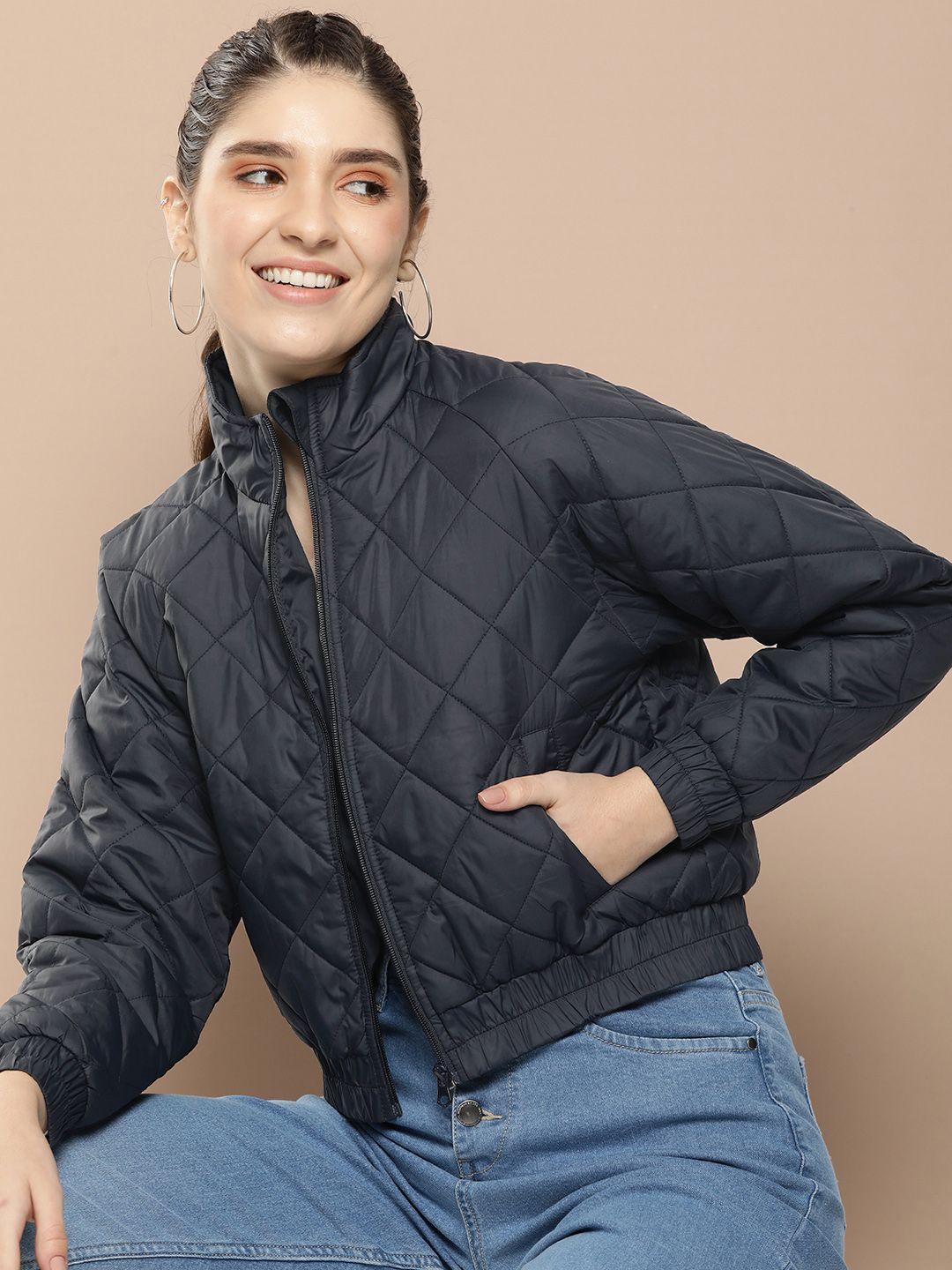 here&now solid mock-collar padded jacket