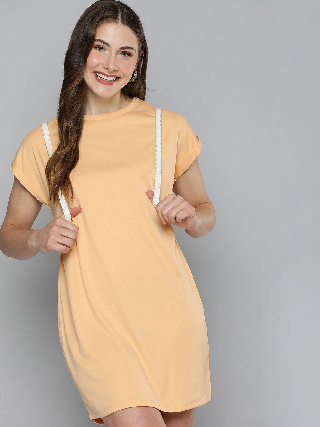 here&now solid round neck extended sleeves mini t-shirt dress