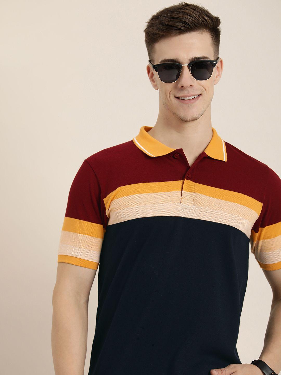 here&now striped & colourblocked polo collar t-shirt