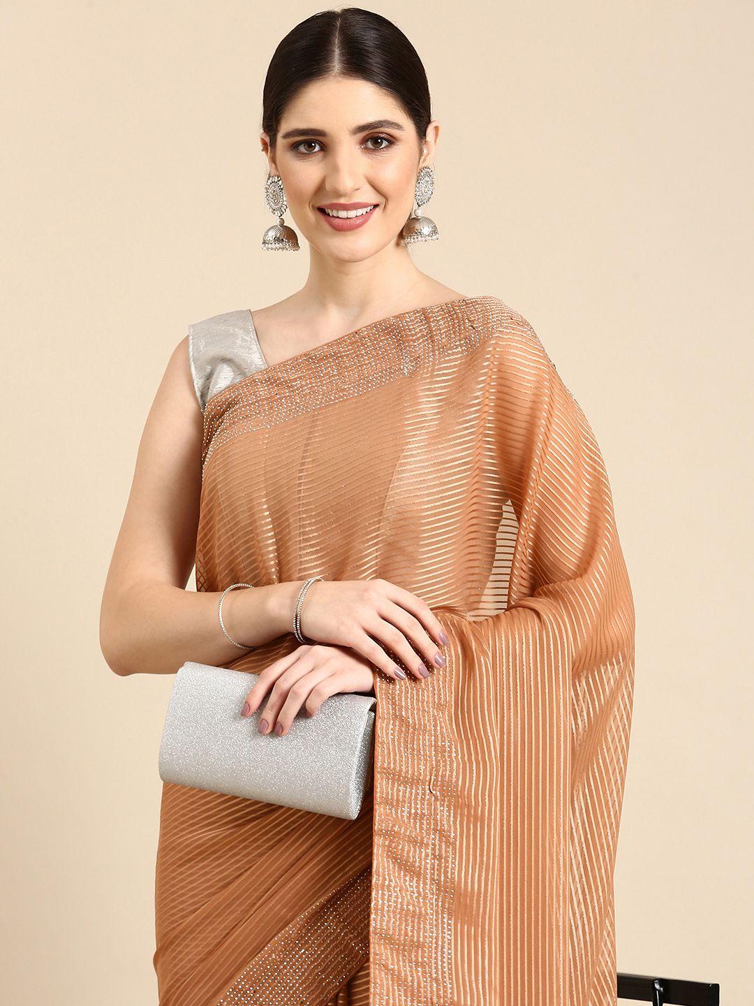 here&now striped beads & stones saree