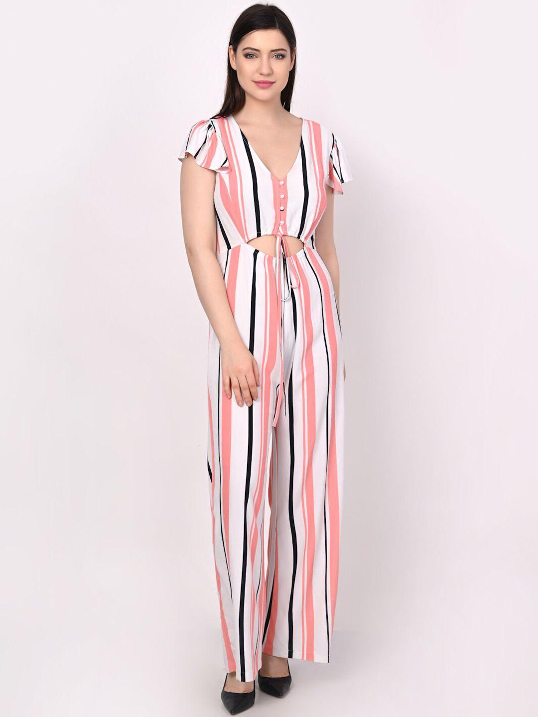 here&now striped cut-out basic jumpsuit