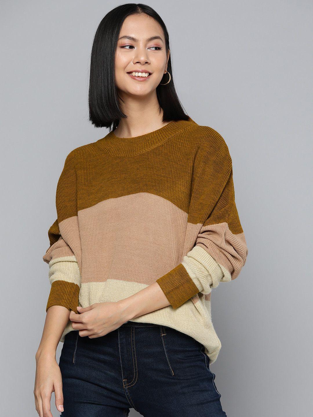 here&now striped drop-shoulder sleeves acrylic pullover