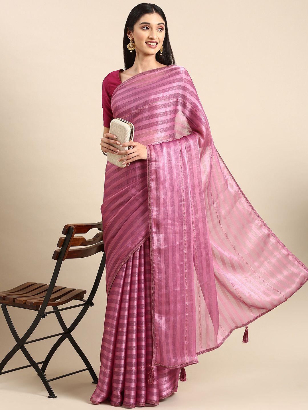 here&now striped embellished stones-studded saree