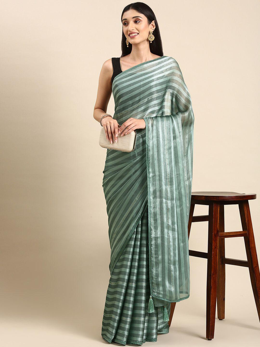 here&now striped embellished stones-studded saree