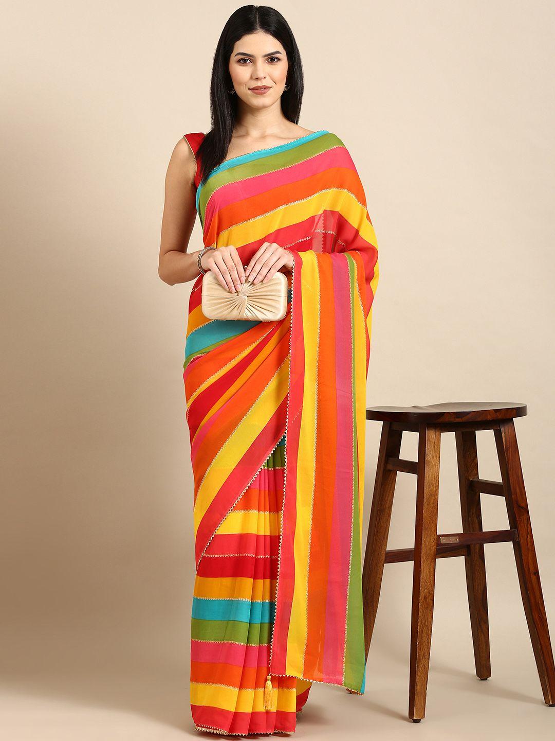 here&now striped gotta patti pure georgette saree