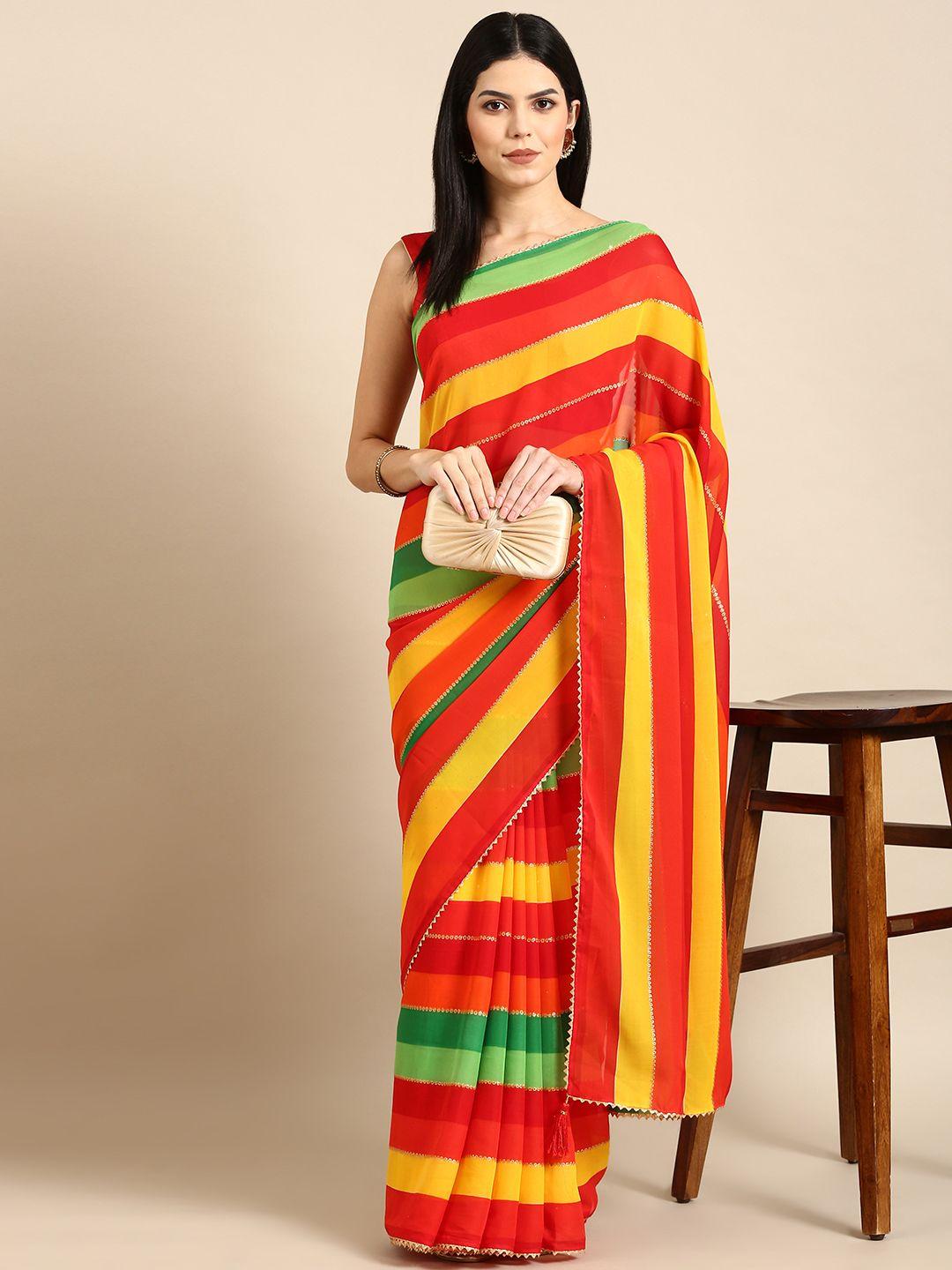 here&now striped gotta patti pure georgette saree