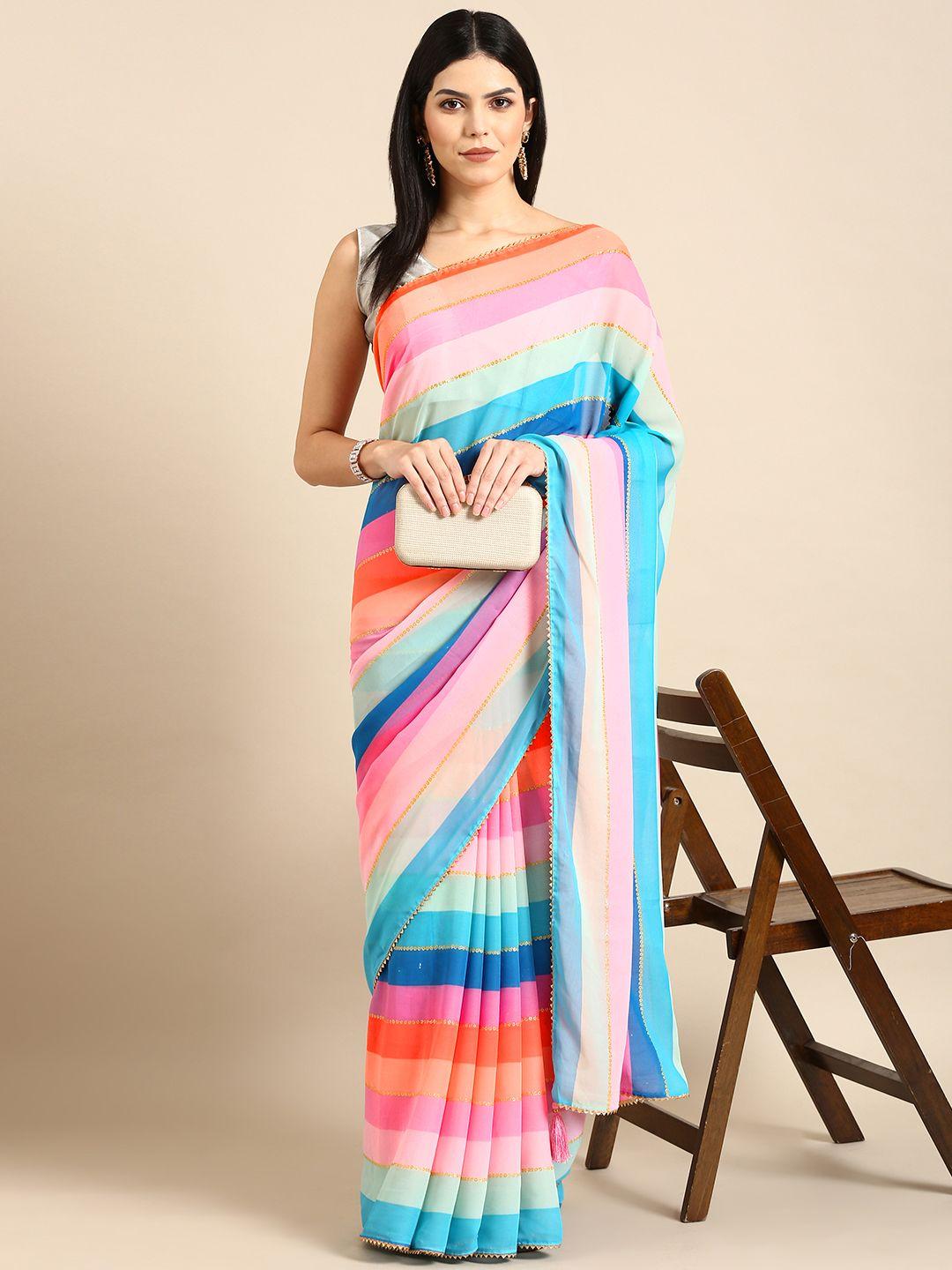 here&now striped gotta patti pure georgette saree