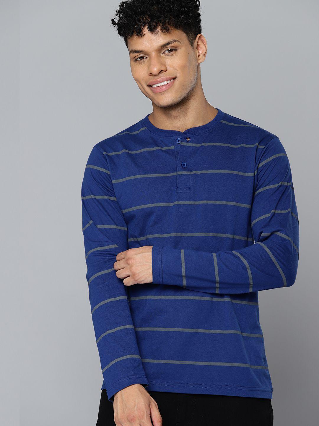 here&now striped henley neck t-shirt