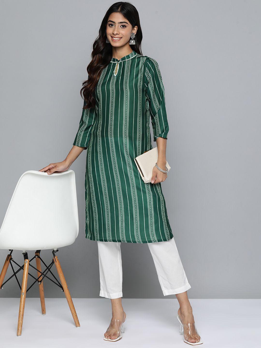 here&now striped keyhole neck kurta