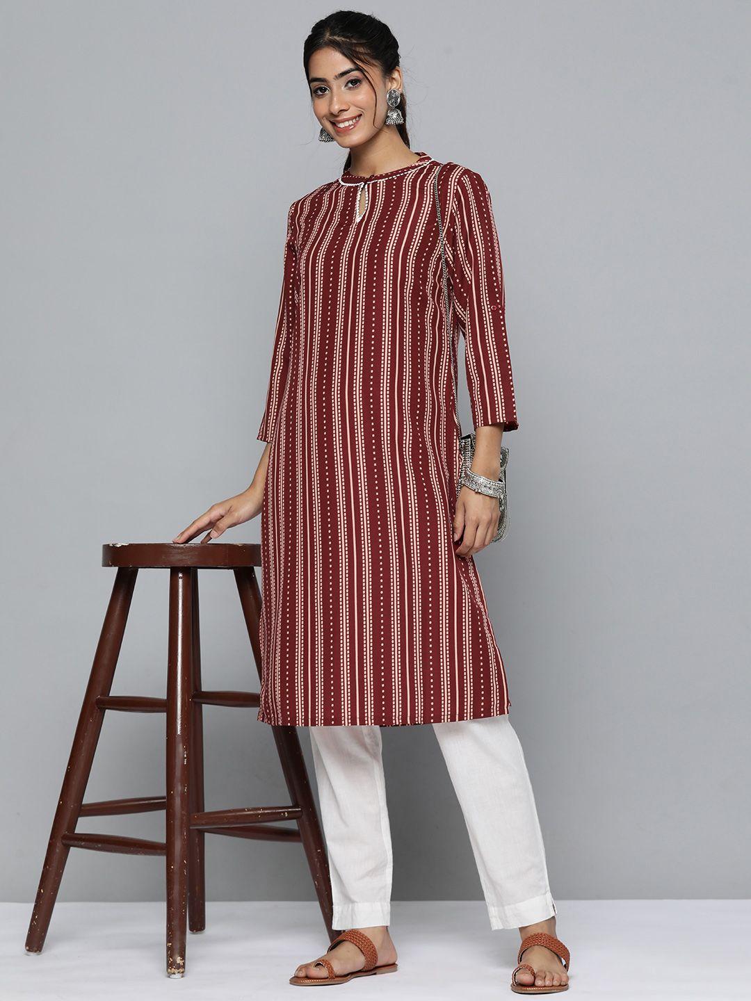 here&now striped keyhole neck kurta