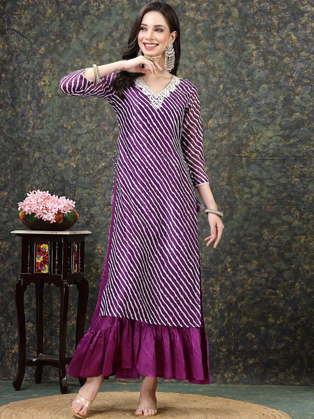 here&now striped layered chanderi silk straight kurta