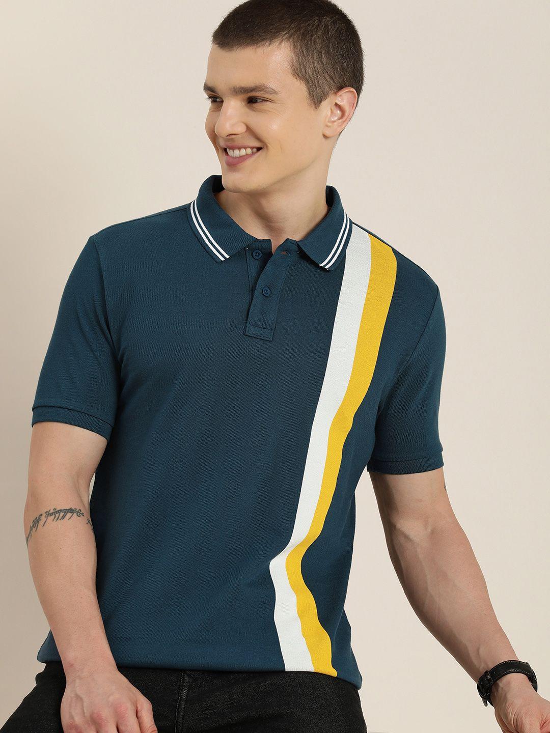 here&now striped polo collar pure cotton t-shirt