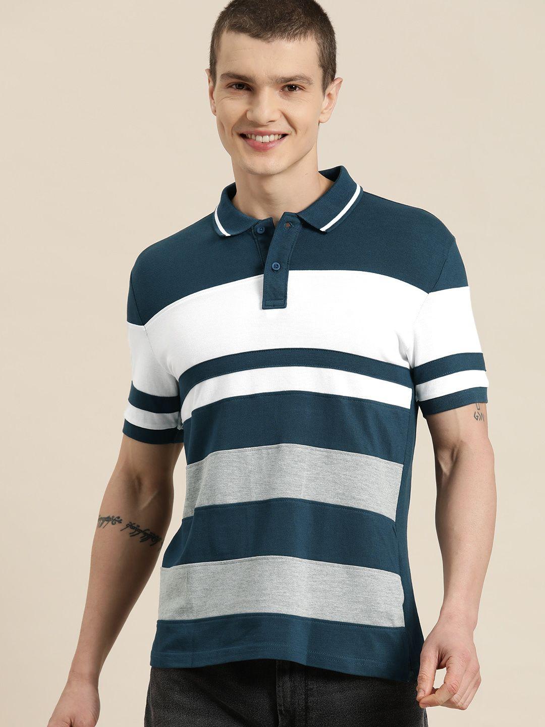 here&now striped polo collar t-shirt
