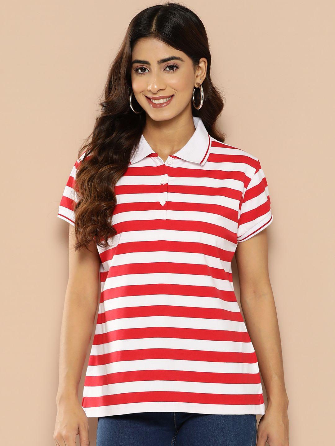 here&now striped polo collar t-shirt
