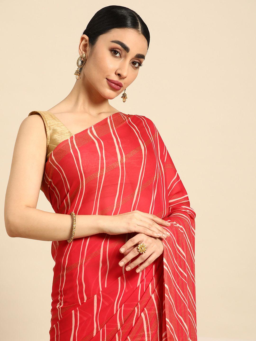 here&now striped poly georgette chanderi saree