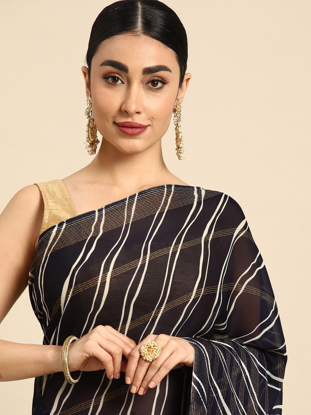 here&now striped poly georgette chanderi saree