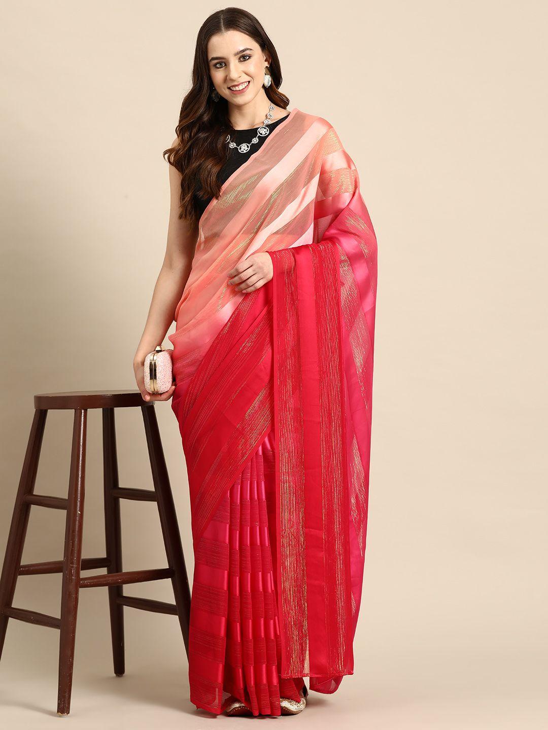 here&now striped poly georgette ready to wear saree