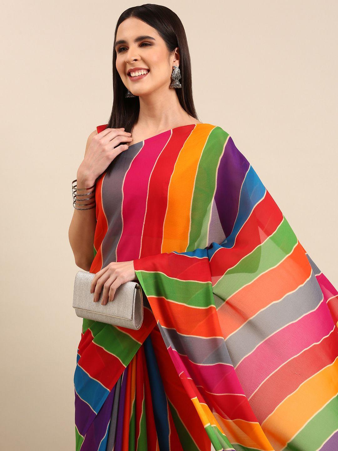 here&now striped poly georgette saree