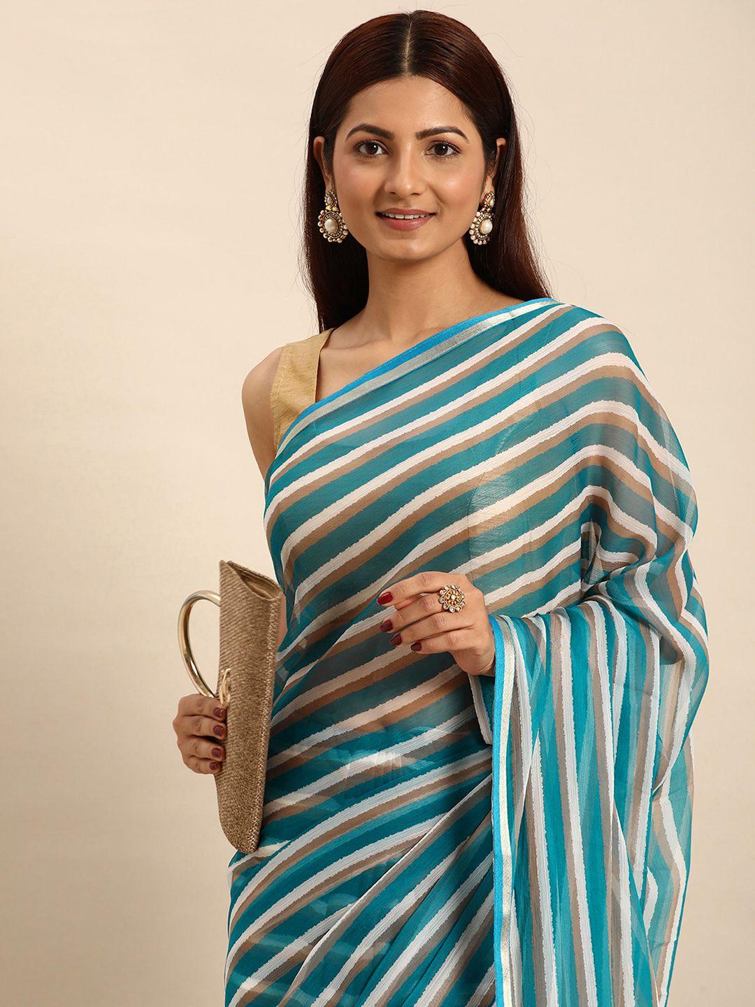 here&now striped pure georgette bandhani saree