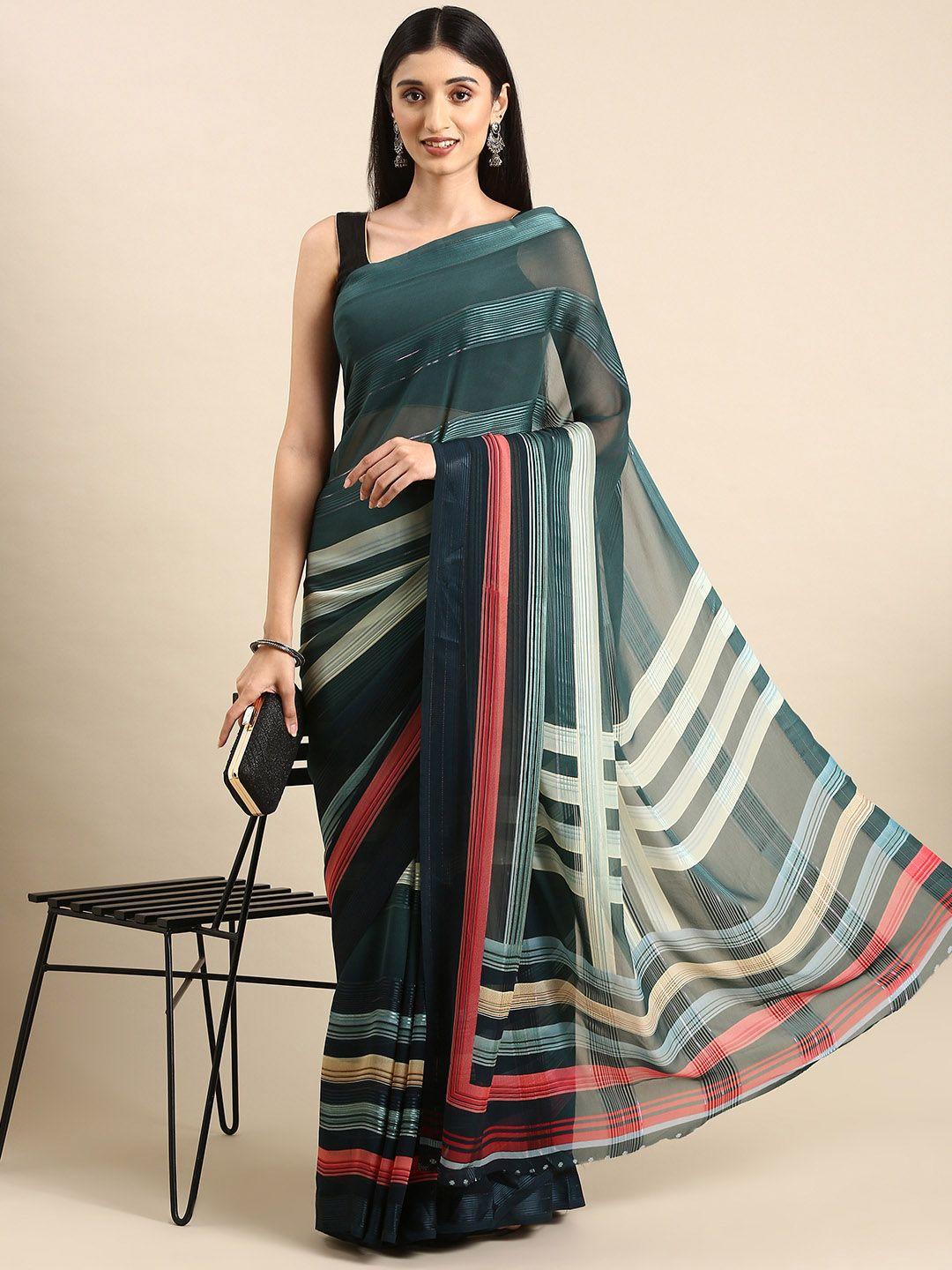 here&now striped pure georgette saree