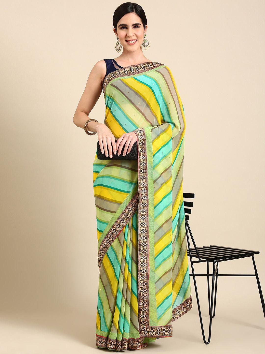 here&now striped pure georgette saree