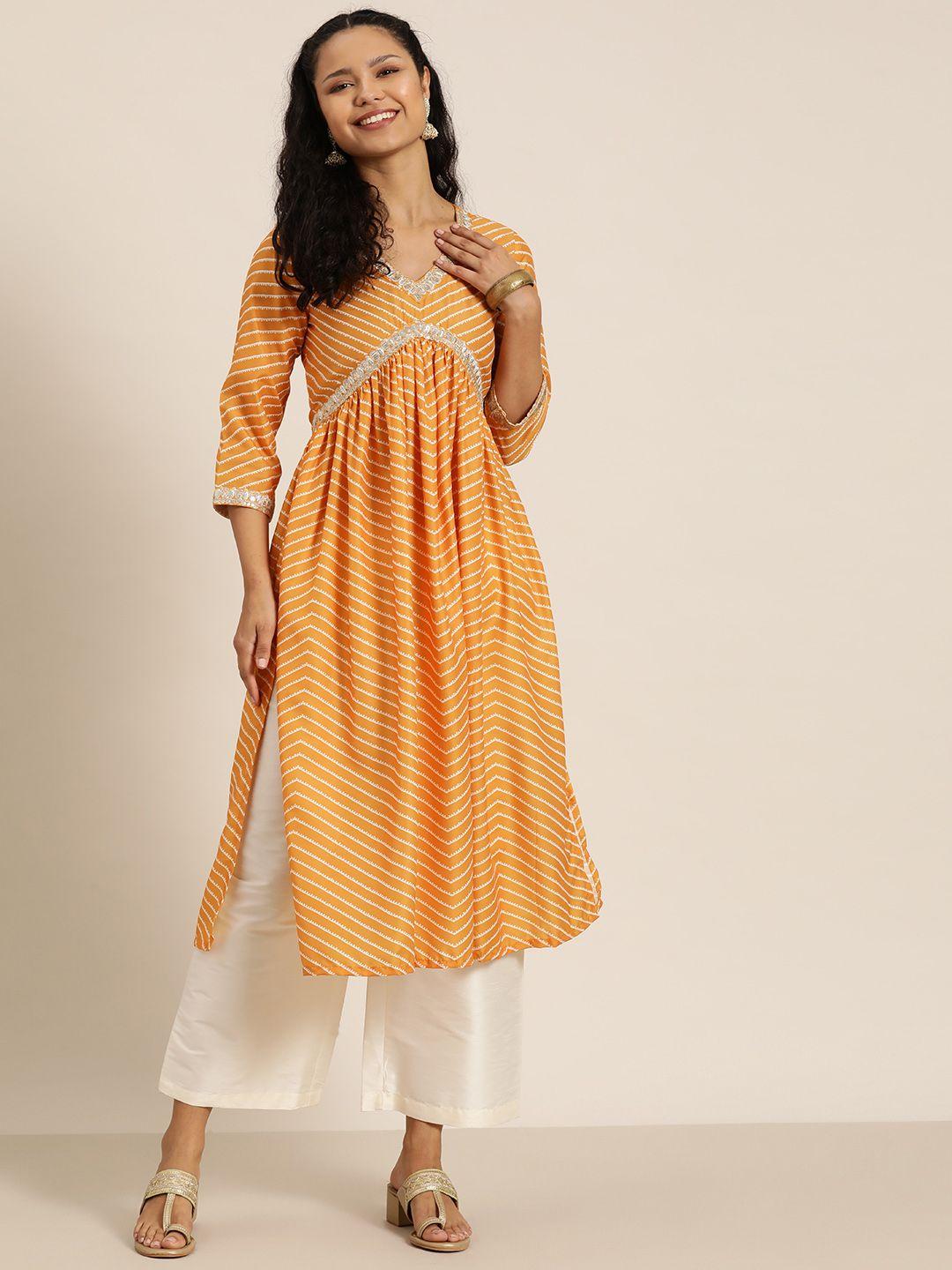 here&now striped sequinned anarkali kurta