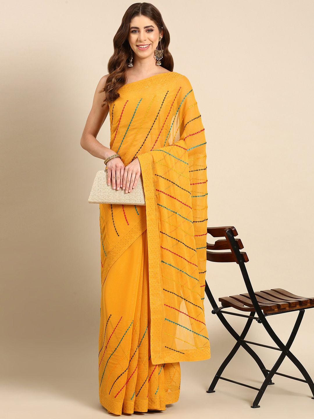 here&now striped sequinned poly georgette saree