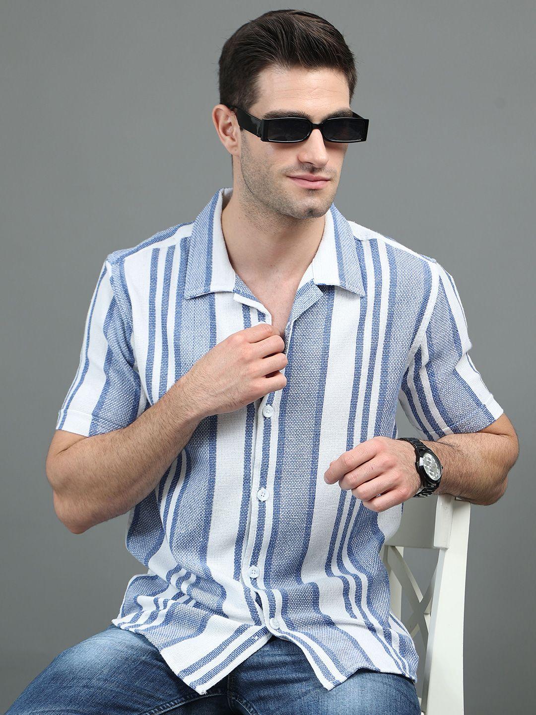 here&now striped slim fit cotton casual shirt