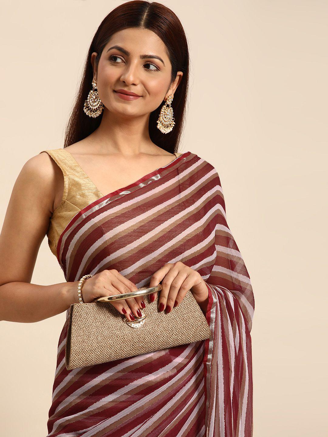 here&now striped zari pure georgette bandhani saree