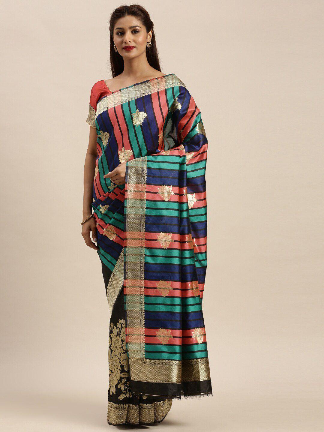 here&now striped zari silk blend half and half banarasi saree